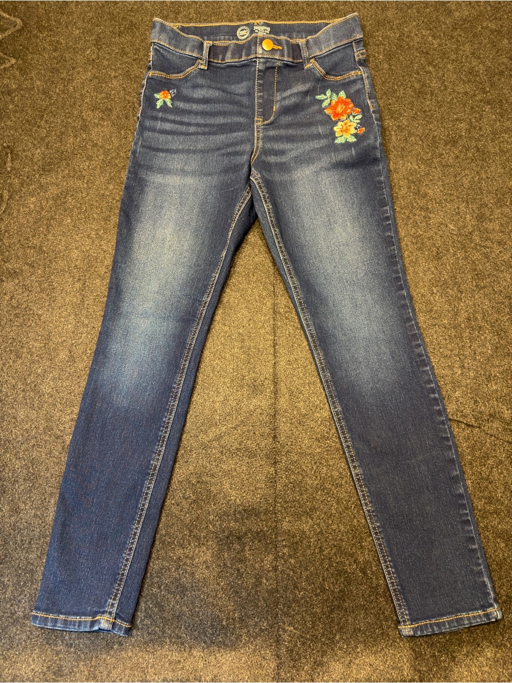 wonder nation Dark Blue Skinny Jeans with Orange Floral Embroidery